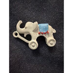 Dollhouse Miniature Elephant Pull Toy Figurine Pewter Hand Painted Vintage .75"